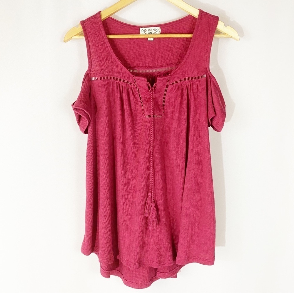Pink‎ Rose Pink Cold Shoulder Flowy Top